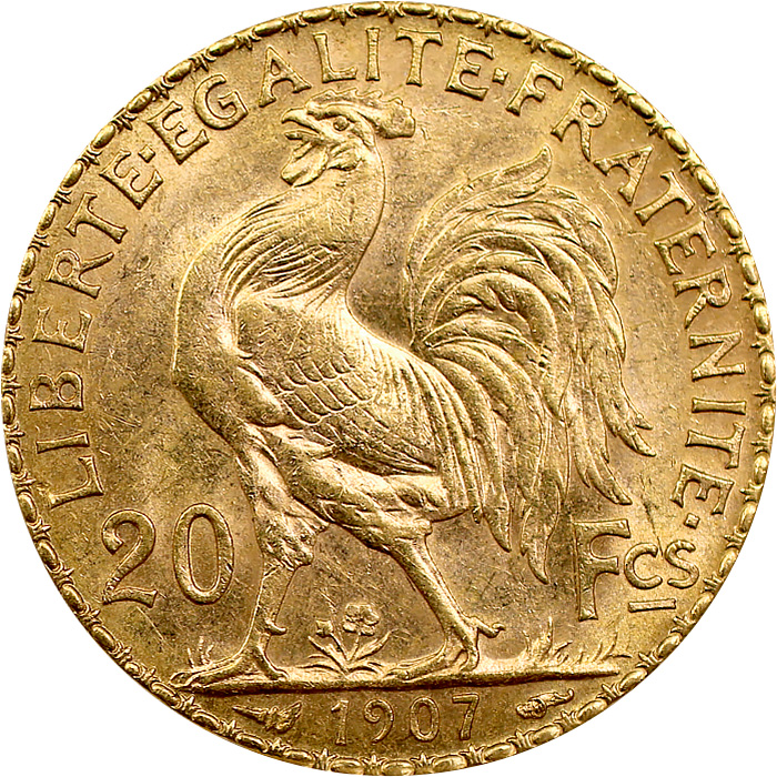 Přední strana Zlatá minca 20 Frank Marianne Kohout 1907