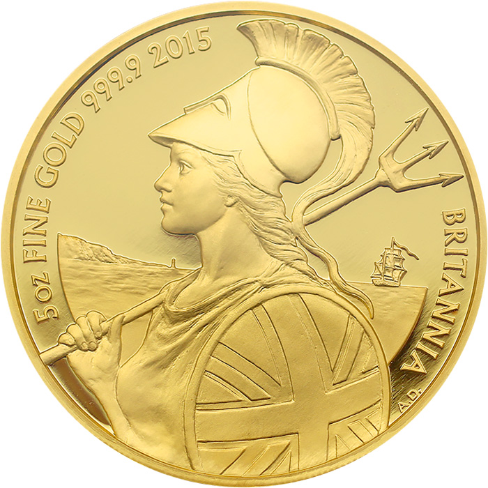 Přední strana Zlatá minca 5 Oz Britannia 2015 Proof