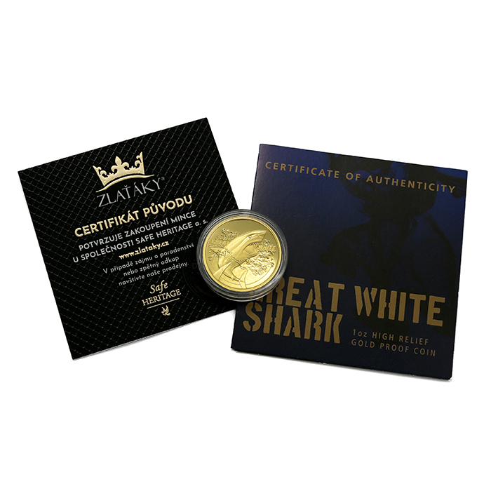 Zlatá mince Žralok bílý 1 Oz High Relief 2015 Proof