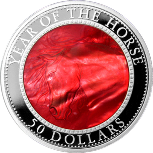 Stříbrná mince 5 Oz Year of the Horse Rok Koně 2014 Perleť Proof