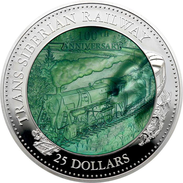 Stříbrná mince 5 Oz Transsibiřská magistrála 100. výročí 2016 Perleť Proof