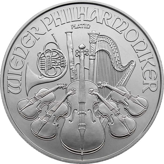 Zadní strana Platinum investment coin Wiener Philharmoniker 1 Oz