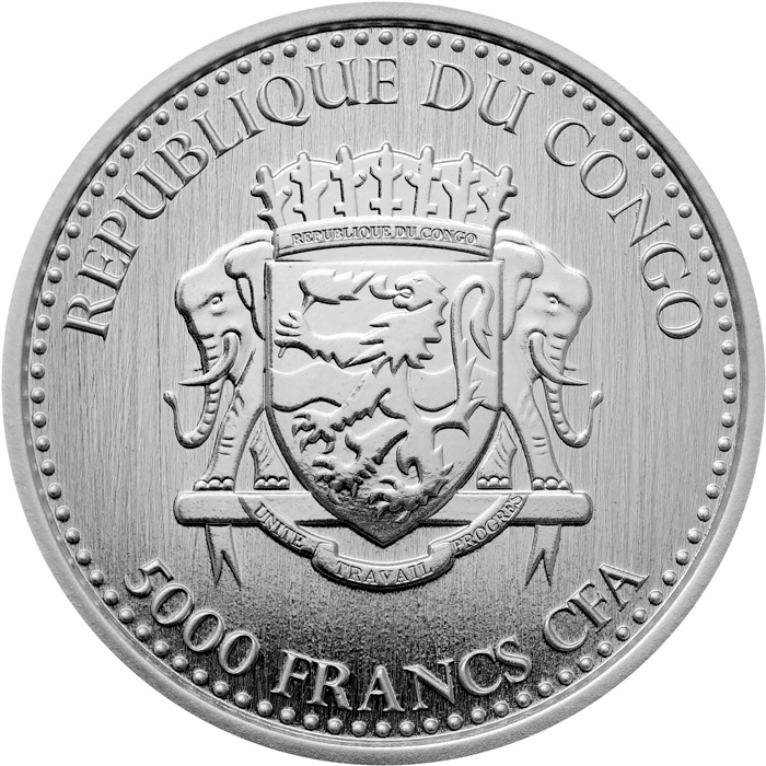 Zadní strana Strieborná investičná minca Kongo Gorila 1 Oz 2015