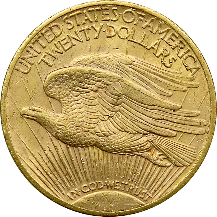 Zadní strana Aranyérme American Double Eagle 1923
