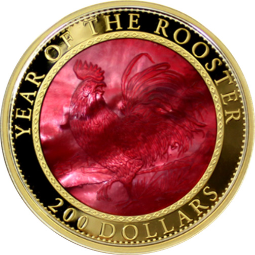 Zlatá mince 5 Oz Year of the Rooster Rok Kohouta 2017 Perleť Proof