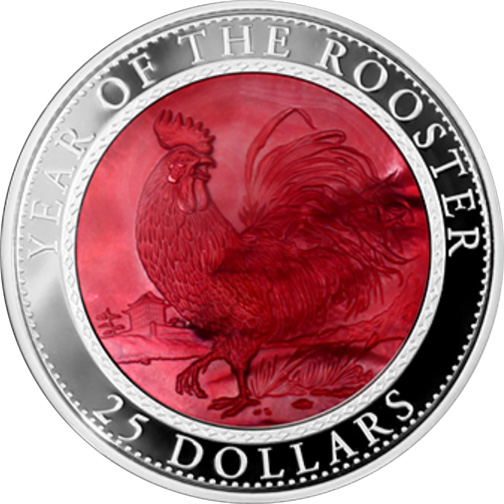 Stříbrná mince 5 Oz Year of the Rooster Rok Kohouta 2017 Perleť Proof