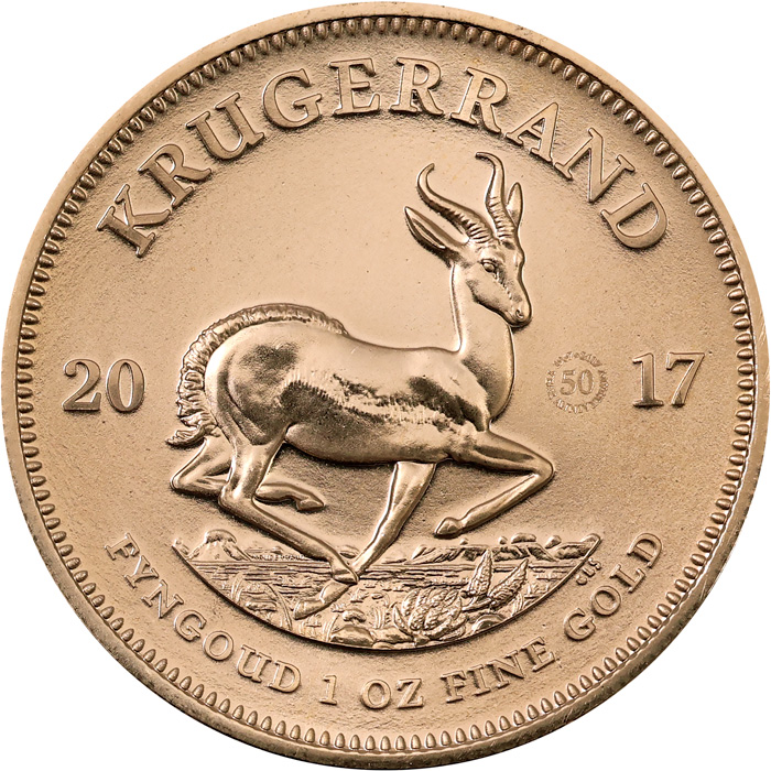 Přední strana Zlatá investiční mince 1 Oz Krugerrand 50. výročí 2017