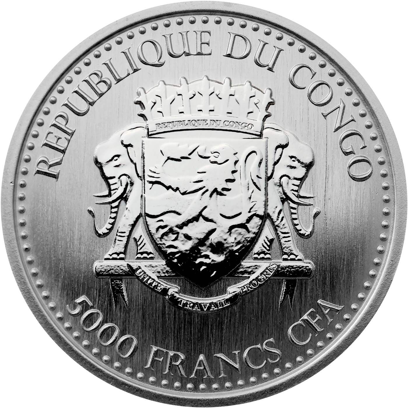 Zadní strana Stříbrná investiční mince Kongo Gorila 1 Oz 2017