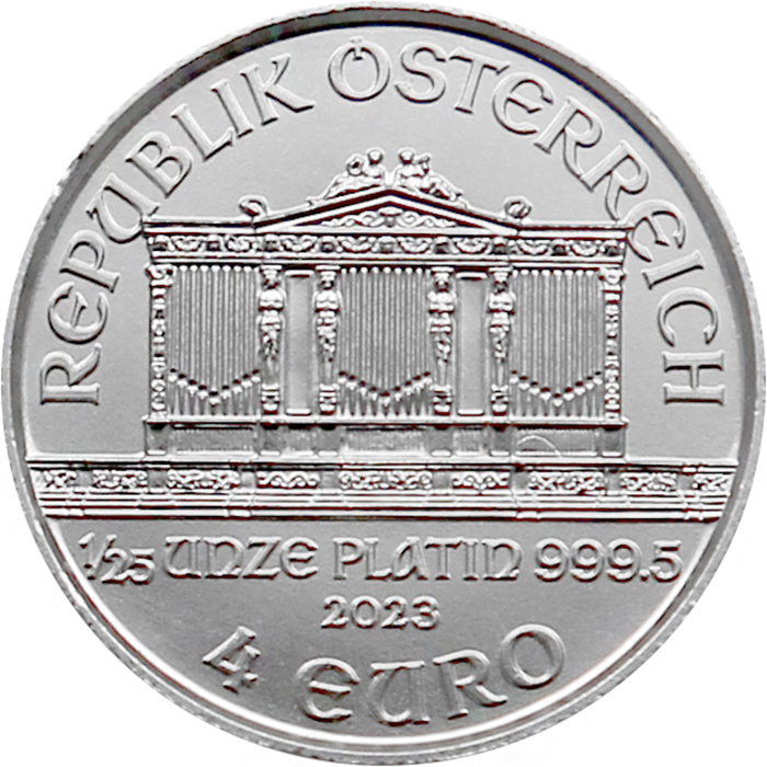 Přední strana Platinum investment coin Wiener Philharmoniker 1/25 Oz