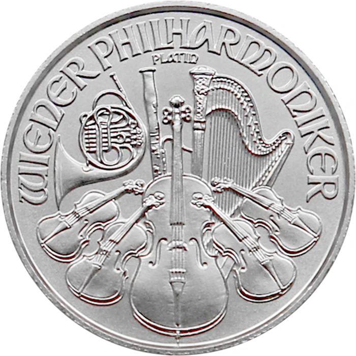 Zadní strana Platinum investment coin Wiener Philharmoniker 1/25 Oz