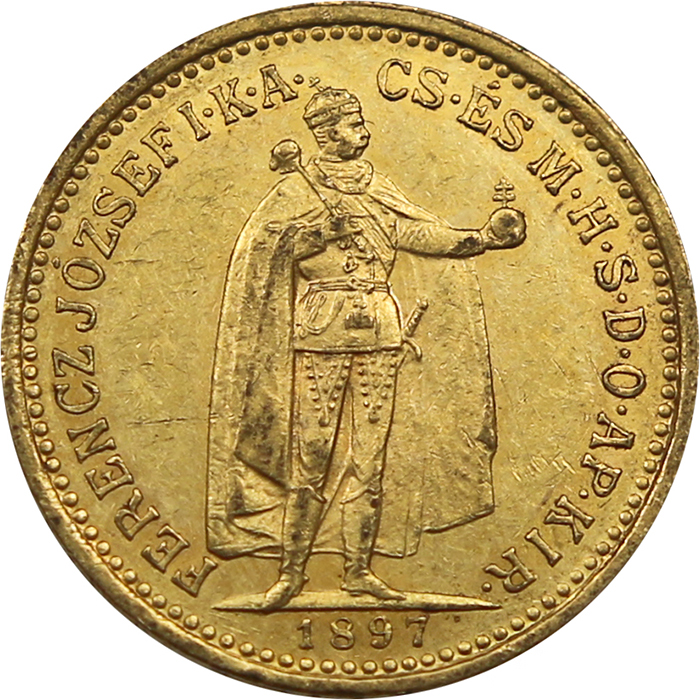 Zlatá minca Desaťkorunáčka Františka Jozefa I. Uhorská razba 1897