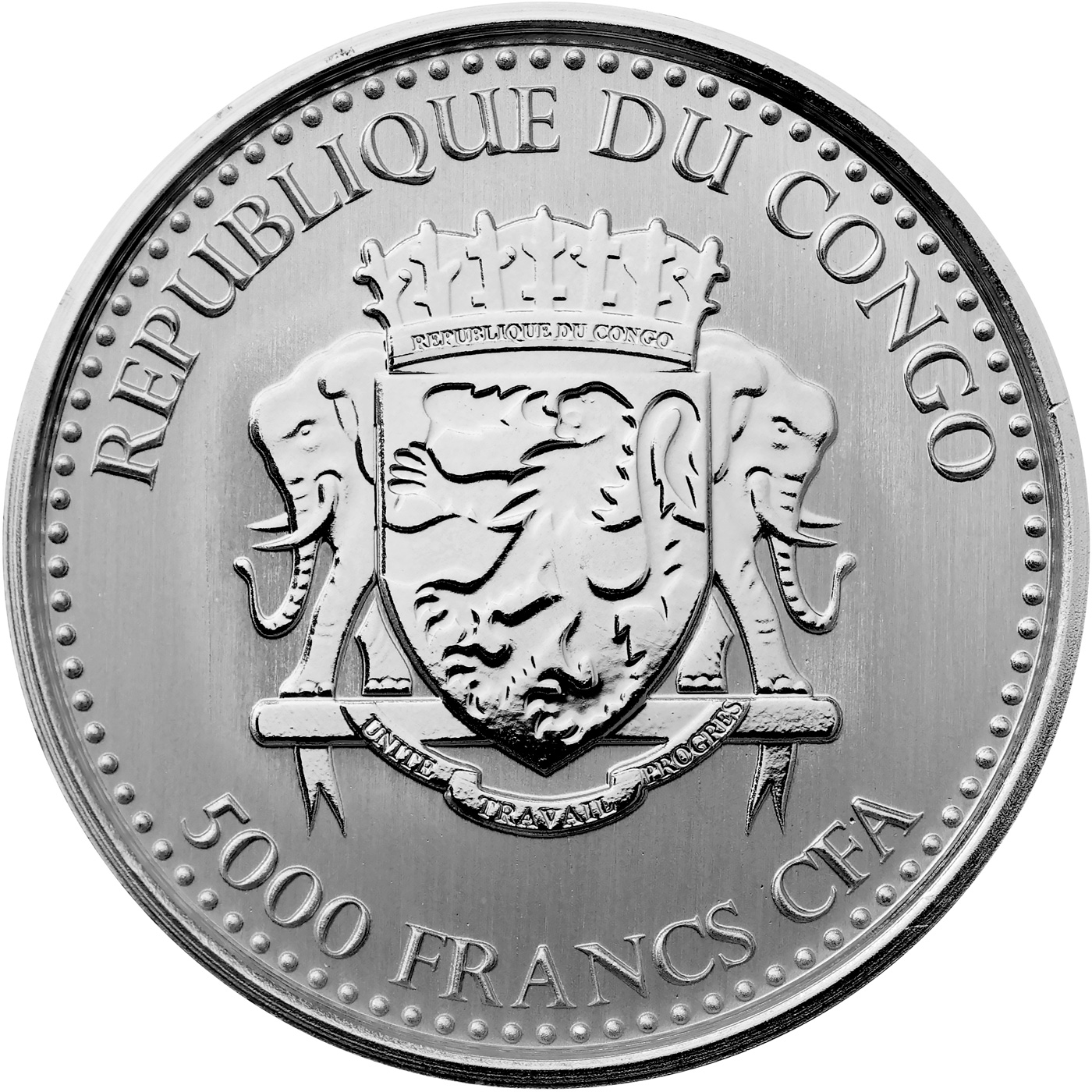 Zadní strana Stříbrná investiční mince Kongo Gorila 1 Oz 2018