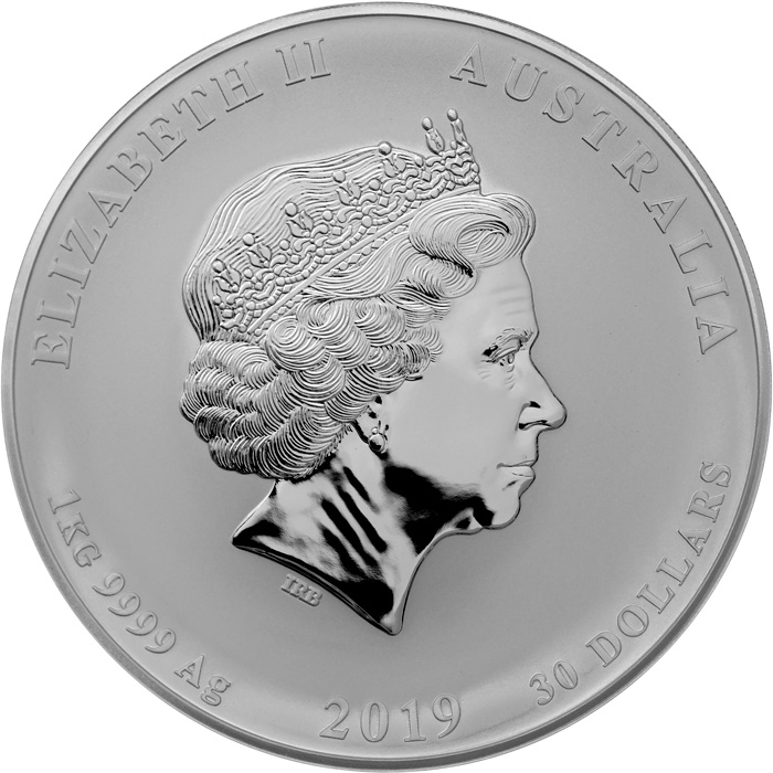 Zadní strana Stříbrná investiční mince Year of the Pig Rok Vepře Lunární 1 Kg 2019