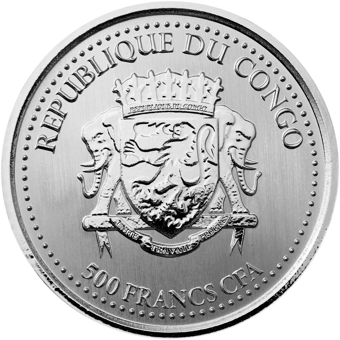 Zadní strana Stříbrná investiční mince Kongo Gorila 1 Oz 2019