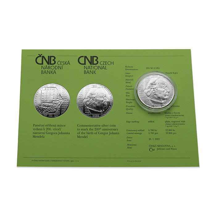 Stříbrná mince 200 Kč Gregor Mendel 200. výročí narození 2022 Standard