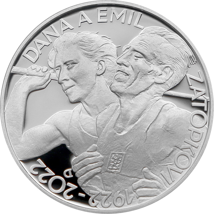 Stříbrná mince 200 Kč Dana Zátopková, Emil Zátopek 100. výročí narození 2022 Proof