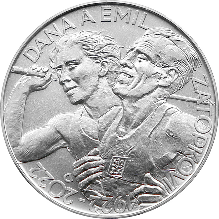 Stříbrná mince 200 Kč Dana Zátopková, Emil Zátopek 100. výročí narození 2022 Standard
