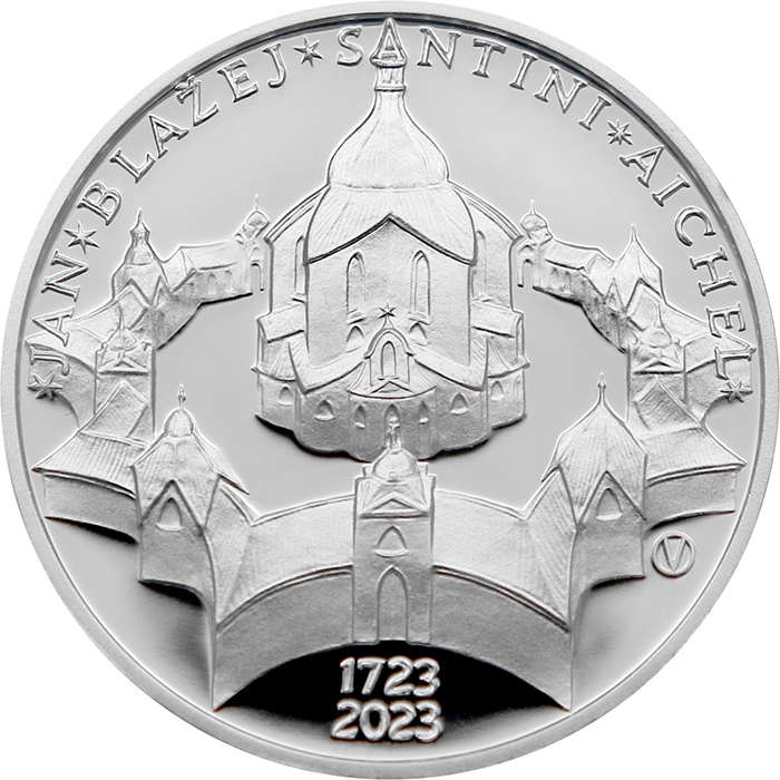 Přední strana Strieborná minca 200 Kč Jan Blažej Santini-Aichel 300. výročie úmrtia 2023 Proof