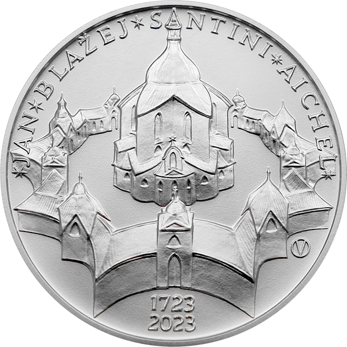 Přední strana Stříbrná mince 200 Kč Jan Blažej Santini-Aichel 300. výročí úmrtí 2023 Standard