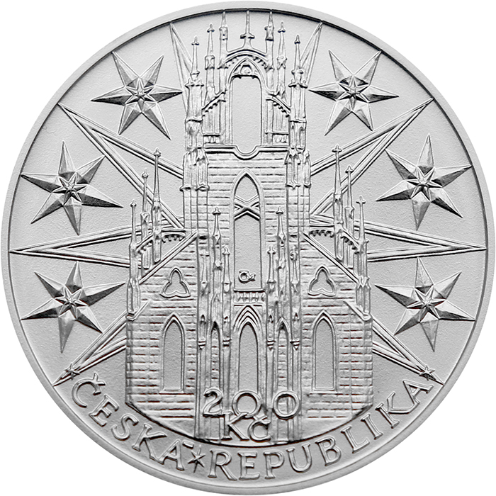 Zadní strana Stříbrná mince 200 Kč Jan Blažej Santini-Aichel 300. výročí úmrtí 2023 Standard