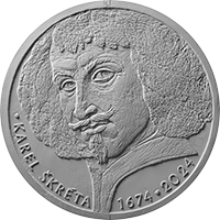 Přední strana Stříbrná mince 200 Kč Karel Škréta 350. výročí úmrtí 2024 Standard