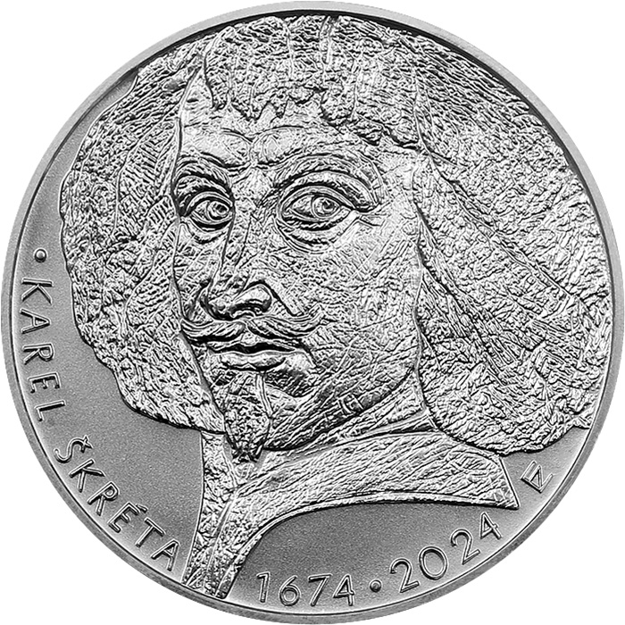 Přední strana Stříbrná mince 200 Kč Karel Škréta 350. výročí úmrtí 2024 Standard
