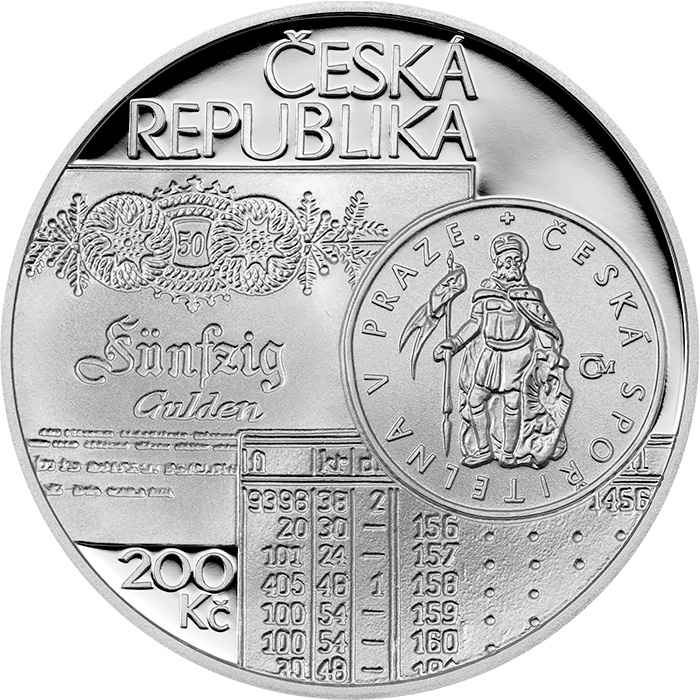 Zadní strana Stříbrná mince 200 Kč Založení čs Böhmische Sparkasse 200. výročí 2025 Proof