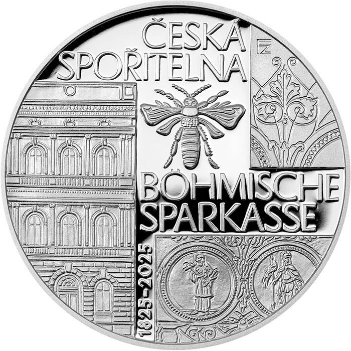 Přední strana Stříbrná mince 200 Kč Založení čs Böhmische Sparkasse 200. výročí 2025 Proof