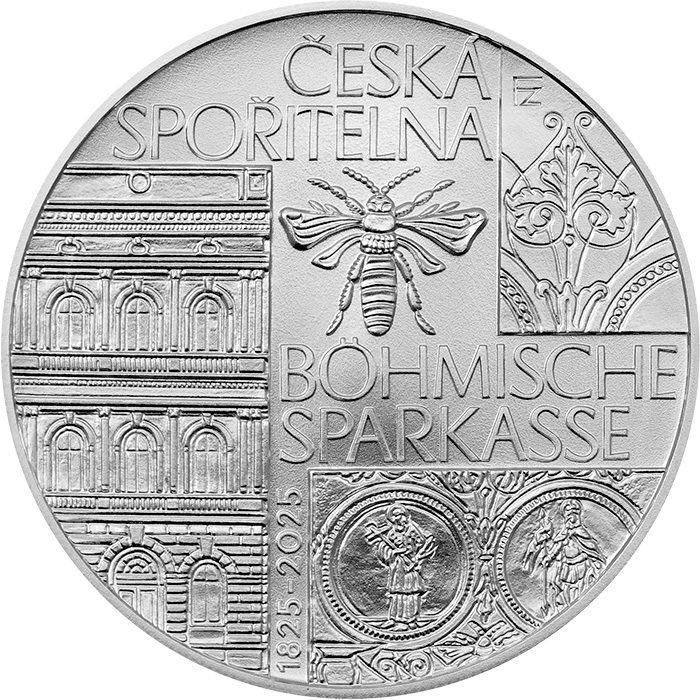 Přední strana Stříbrná mince 200 Kč Založení čs Böhmische Sparkasse 200. výročí 2025 Standard