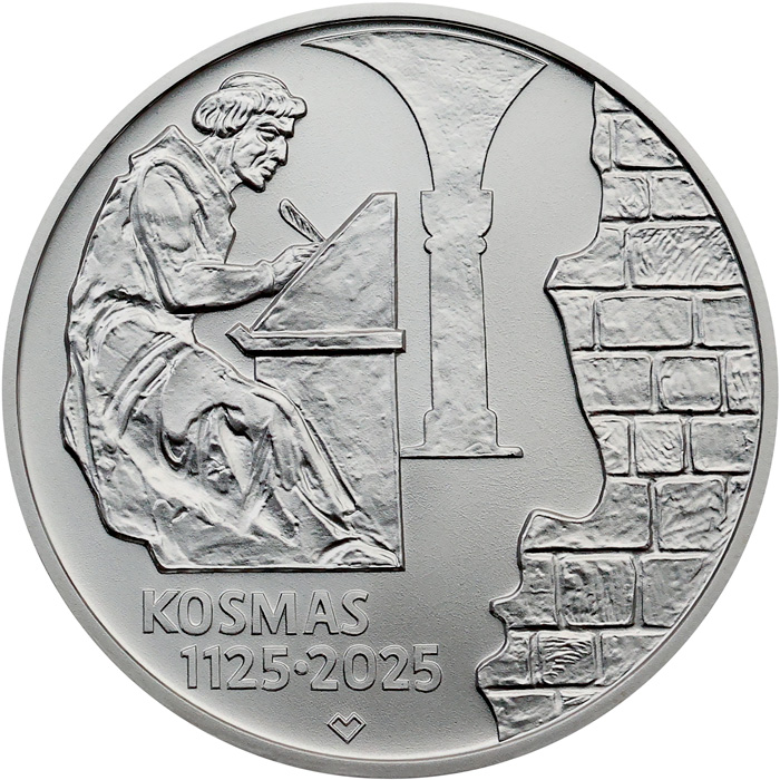Přední strana Stříbrná mince 200 Kč Kronikář Kosmas 900. výročí úmrtí 2025 Standard