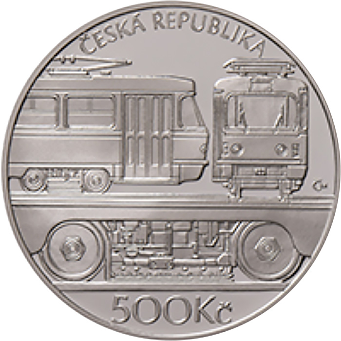 Zadní strana Stříbrná mince 500 Kč Tramvaj ČKD Tatra T3 2024 Proof