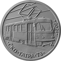 Přední strana Stříbrná mince 500 Kč Tramvaj ČKD Tatra T3 2024 Standard