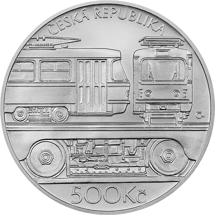 Zadní strana Stříbrná mince 500 Kč Tramvaj ČKD Tatra T3 2024 Standard