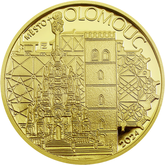 Přední strana Zlatá mince 5000 Kč Městská památková rezervace Olomouc 2024 Proof