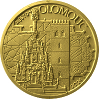 Přední strana Zlatá minca 5000 Kč Mestská pamiatková rezervácia Olomouc 2024 Standard