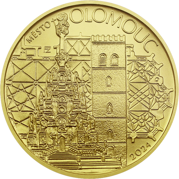 Přední strana Aranyérme 5000 CZK Városi emlékmű tartalék Olomouc 2024 Standard