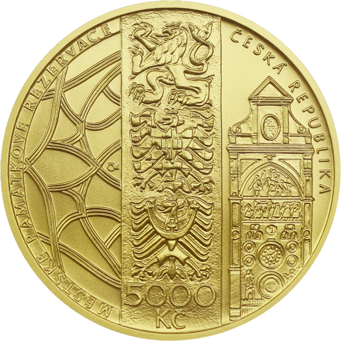 Zadní strana Zlatá mince 5000 Kč Městská památková rezervace Olomouc 2024 Standard