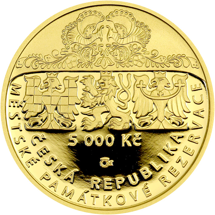 Zadní strana Aranyérme 5000 CZK Városi emlékmű tartalék Štramberk 2025 Proof