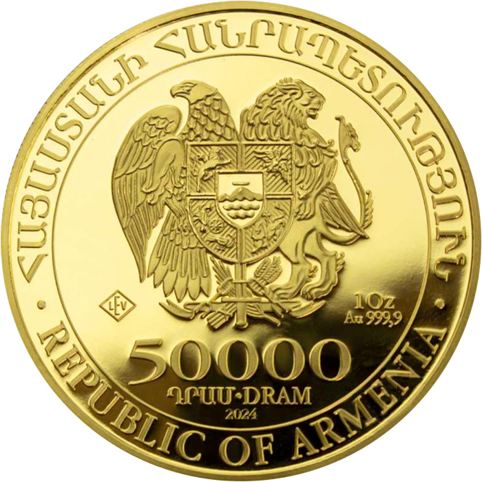 Zadní strana Gold investment coin Noah's Ark Armenia 1 Oz