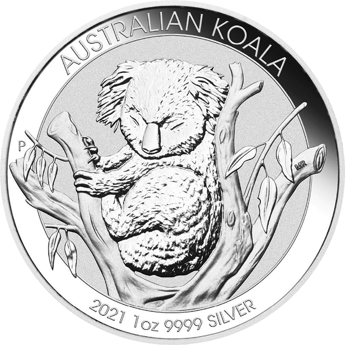 Přední strana Stříbrná investiční mince Koala 1 Oz 2021