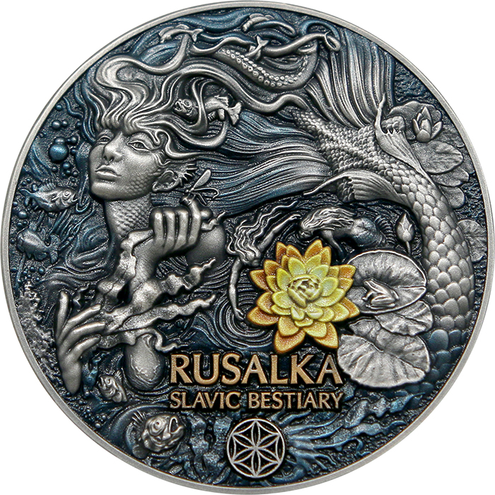 Přední strana Stříbrná mince 3 Oz Slovanský bestiár - Rusalka High Relief 2021 Antique Štandard