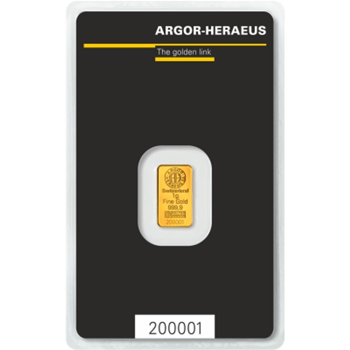 1g Argor Heraeus SA Švýcarsko Kinebar Investiční zlatý slitek