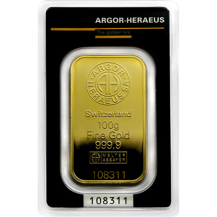 100g Argor Heraeus SA Švajčiarsko Kinebar Investičná zlatá tehlička