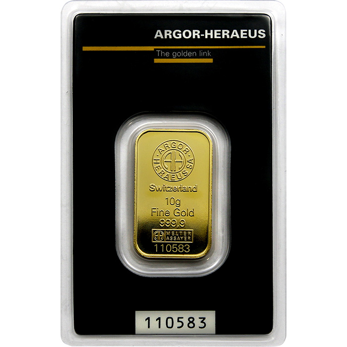 10g Argor Heraeus SA Švajčiarsko Kinebar Investičná zlatá tehlička