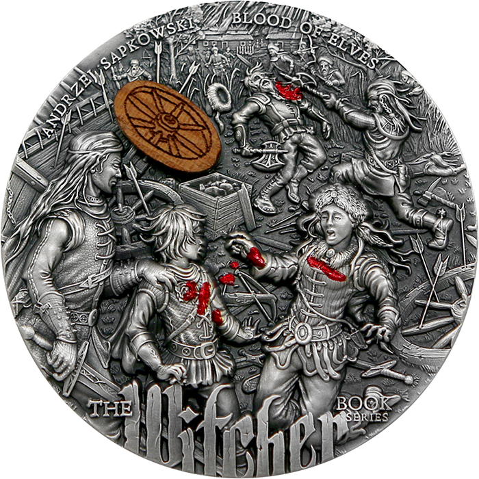 Přední strana Stříbrná mince Zaklínač - Krev Elfů 2 Oz High Relief 2021 Antique Standard
