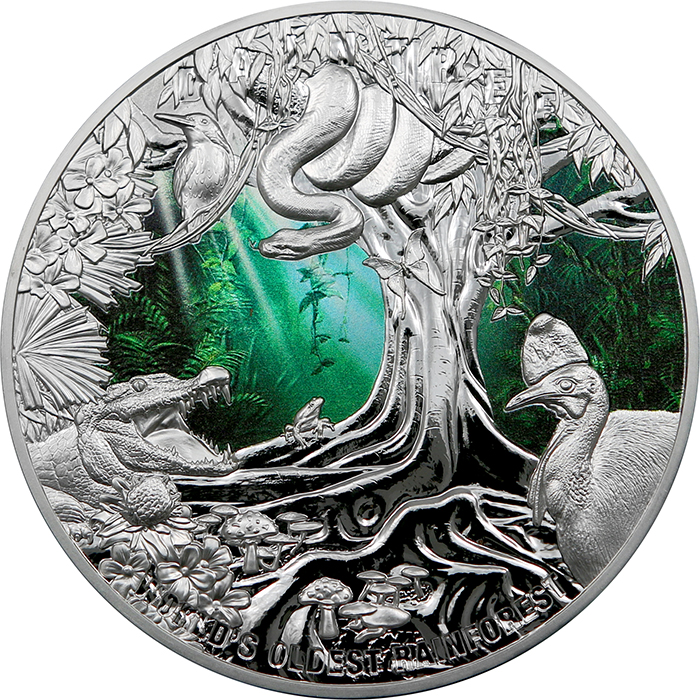 Stříbrná kolorovaná mince 5 Oz Deštný prales Daintree 2022 Proof