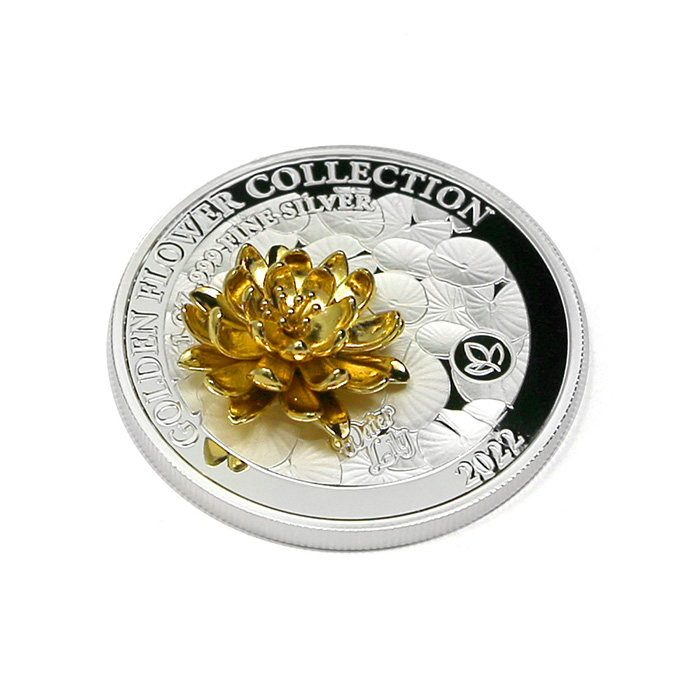 Strieborná minca Golden Flower Collection - zlatý 3D lekno 1 Oz 2022 Proof