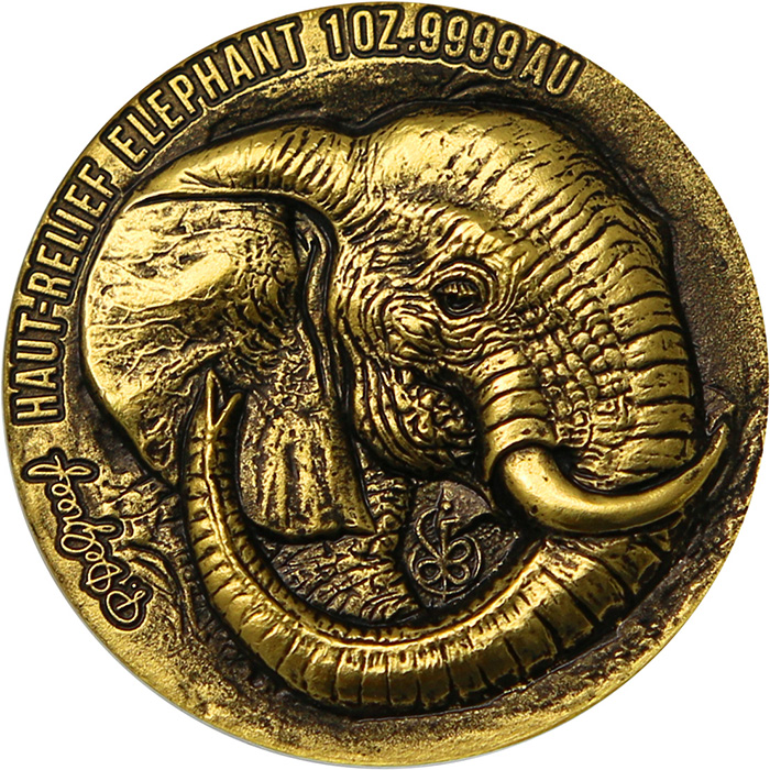 Zlatá minca Slon The African Big Five High Relief 1 Oz 2022 Antique Standard