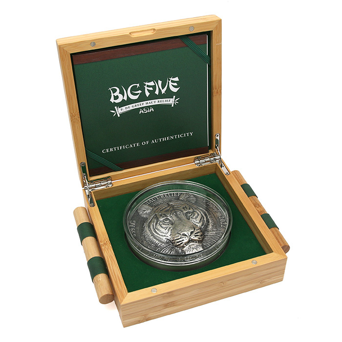 Strieborná minca 1 Kg Tiger - Big Five Asia High Relief 2022 Antique Štandard