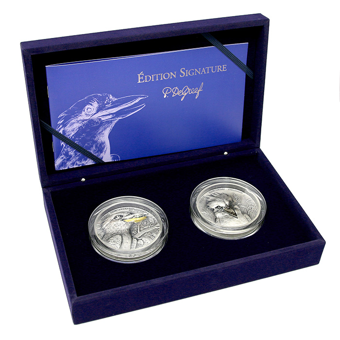 Exkluzivní sada stříbrných mincí Kookaburra High Relief 2022 Antique Standard